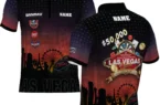 Front and back of the 2027 official Las Vegas Open jersey, with a black and purple design and Las Vegas skyline.